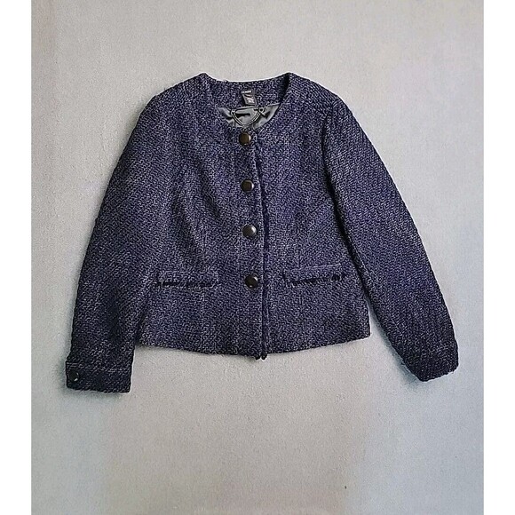 J Crew Blazer Womans 4 Purple Wool Blend Chunky 4 Button Office Broadway Crop - Picture 4 of 15
